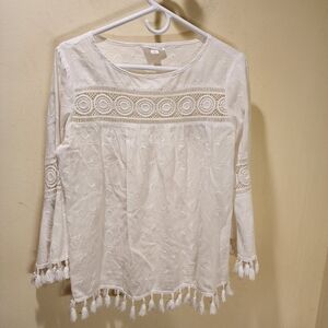 Westport women's white 100% Cotton Fringe blouse size S